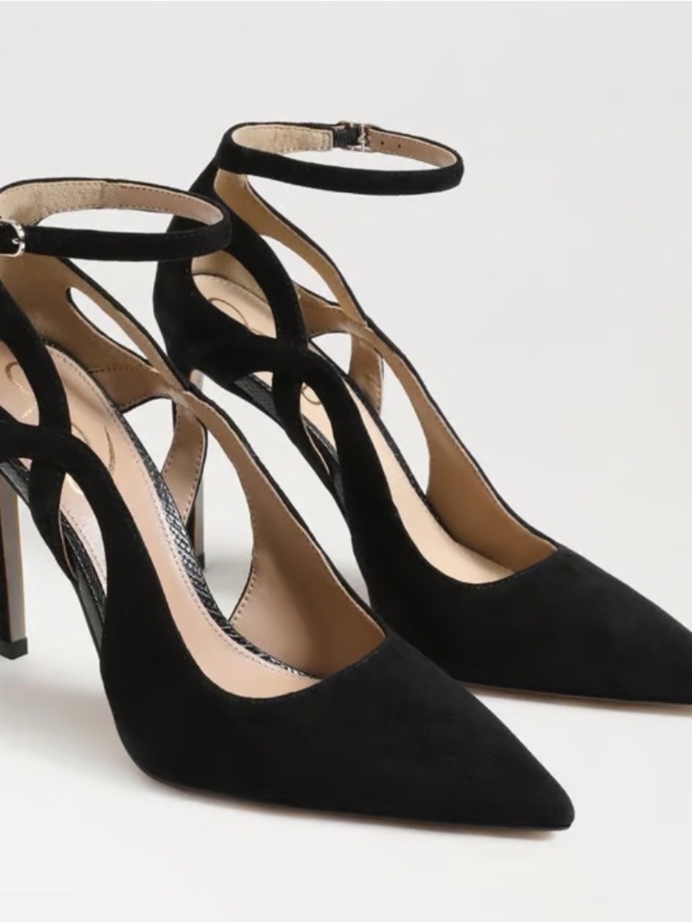 Sam Edelman Black Suede Pointed Ankle-Strap Heels